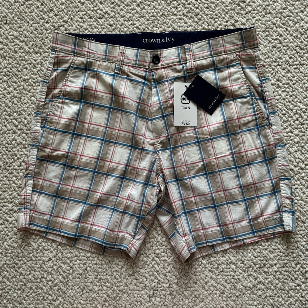 NWT Crown & Ivy Men's Plaid Shorts Waist 34